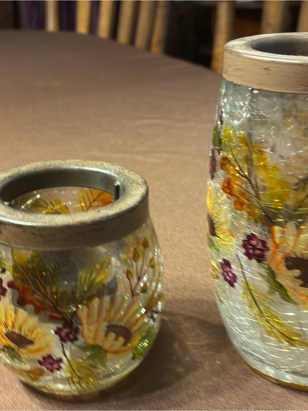 Yankee Candle Floral Crackle Glass Candle Holders in Yellow and Purple